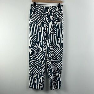 Ann Taylor Loft Geo Print Grey Blue White Straight Leg Pull On Pants Size MP